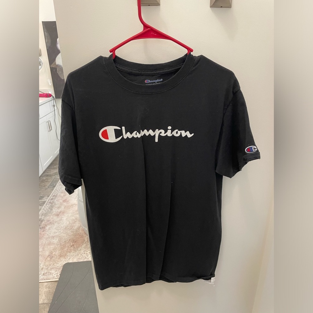 Champion Black Tee with Iconic Logo
